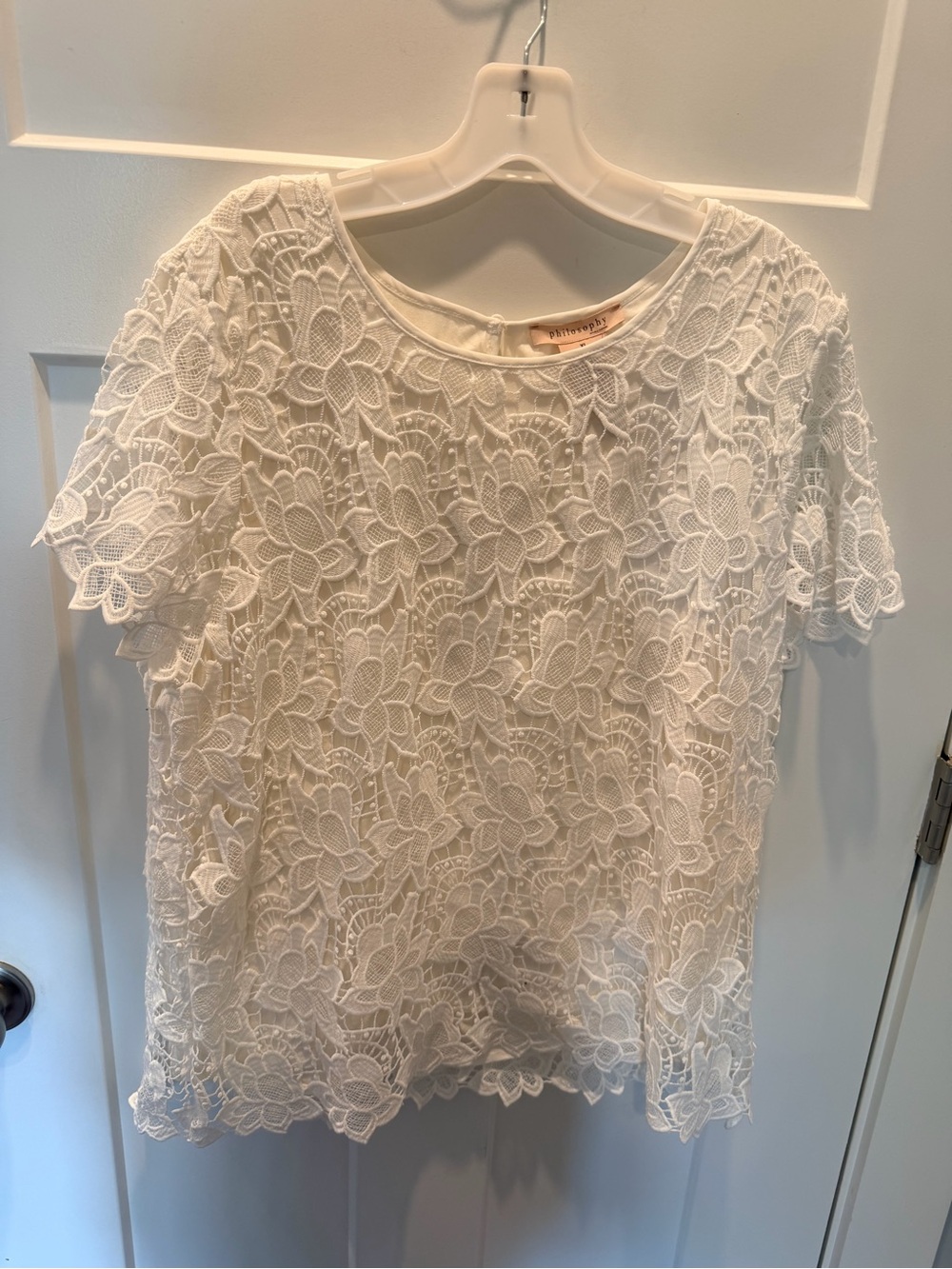 Philosophy White Floral Lace Lined Blouse XL